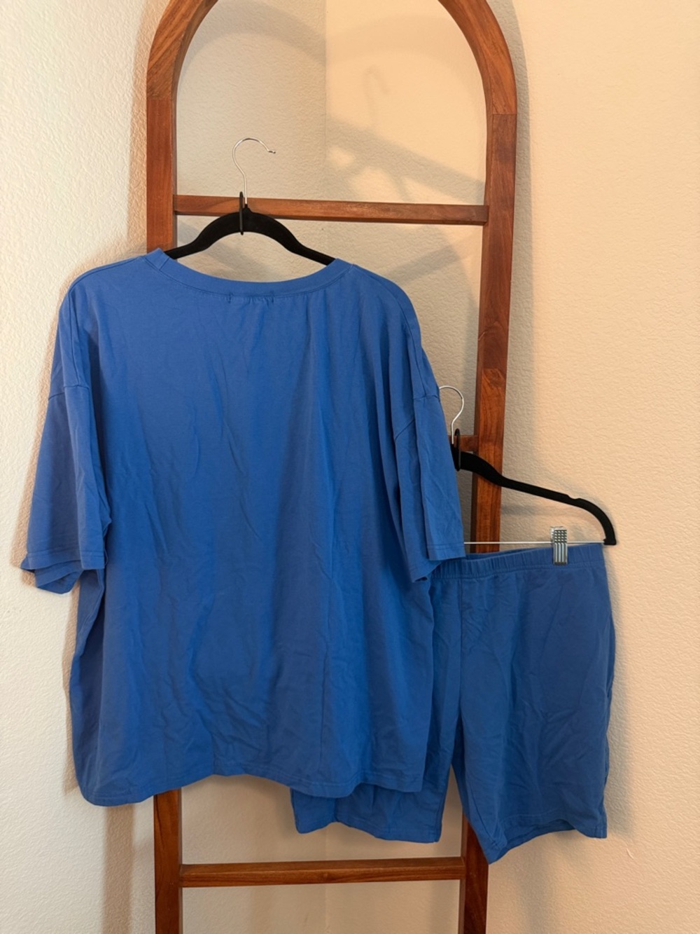 Relaxed Short Sleeve Pajama Top & Bike Shorts - Lounge Set Blue Size XL - Picture 4 of 4